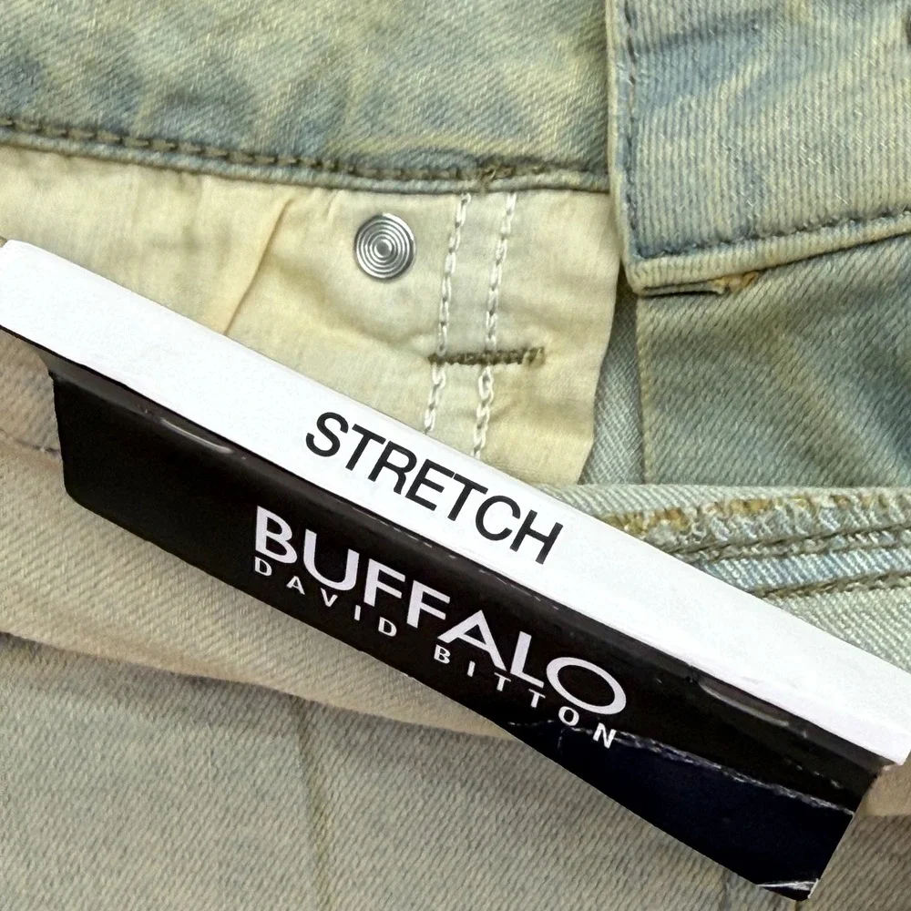Buffalo David Bitton Jeans Mens 33x30 Light Wash Ash Slim Fit Dirty Blasted New